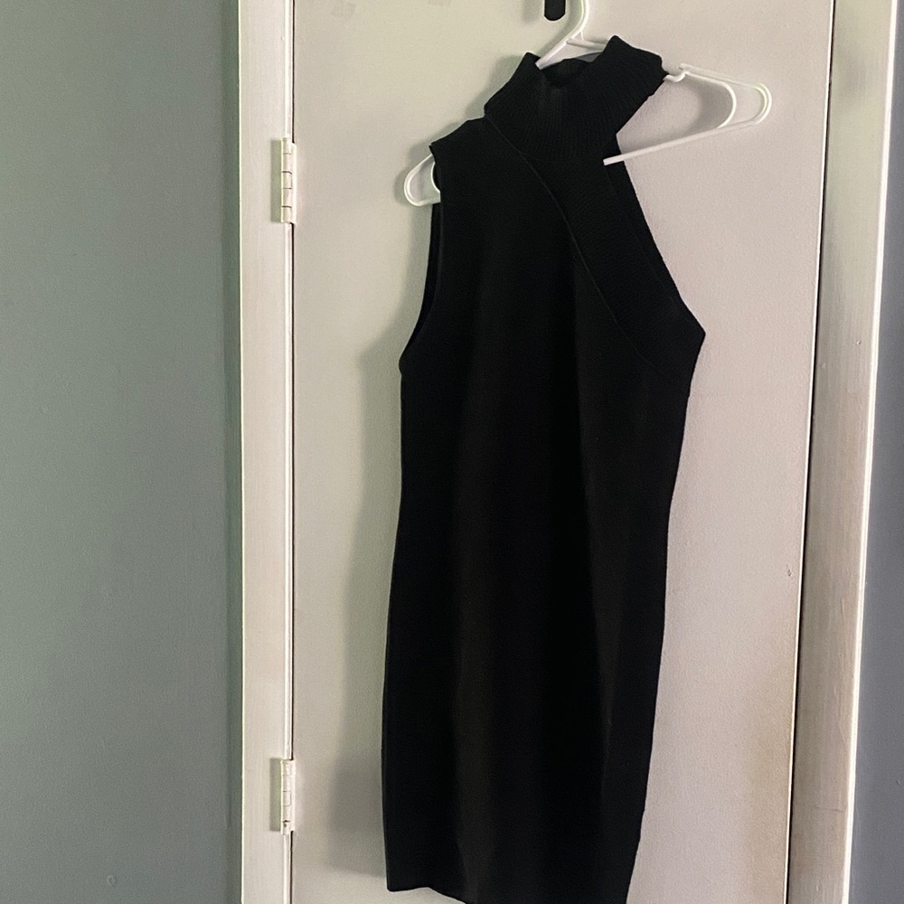 Sleeveless Black Mock Neck Bodycon Sweater Dress. Large-runs small.